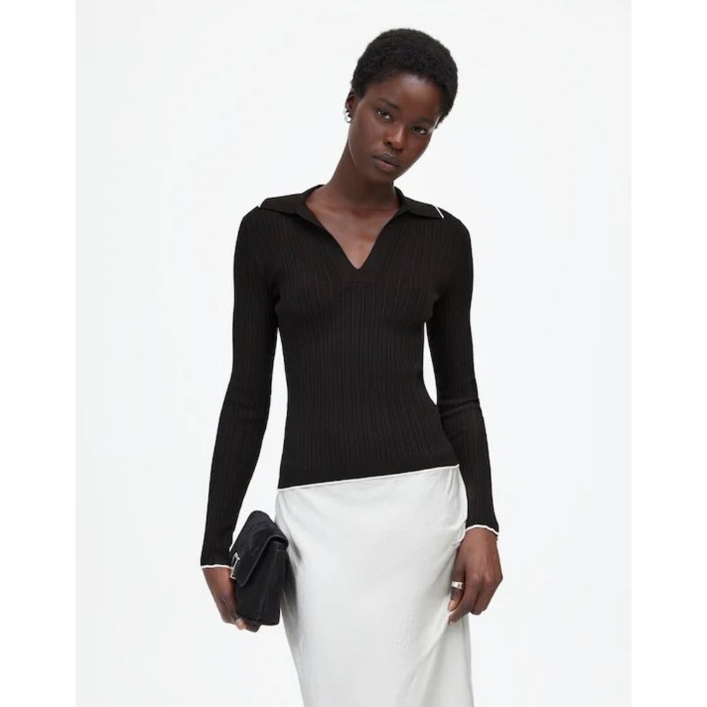 NEW Madewell Women's XXS‎ Black & White The Signature Knit Johnny-Collar Sweater